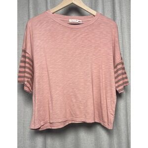 Maronie Pink Boxy Tee Women's Medium Striped Sleeve Cotton Modal Made USA